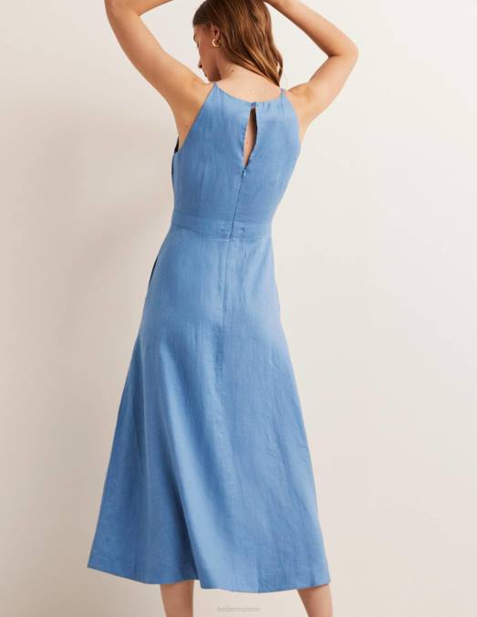 Boden vêtements Bleu Riviera femmes robe midi dos nu en lin LB2X66