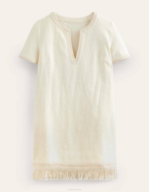 Boden vêtements Ivoire femmes robe droite courte à ourlet à franges LB2X1337