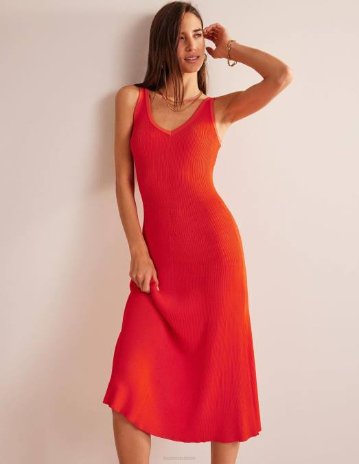 Boden vêtements Orange sanguine femmes robe midi en maille à col v LB2X3