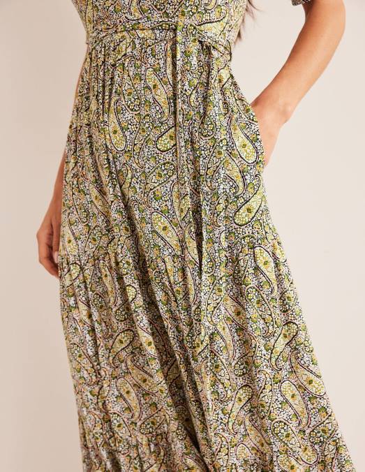 Boden vêtements Park Ranger et fleurs cachemire femmes robe longue portefeuille en jersey à volants LB2X1488