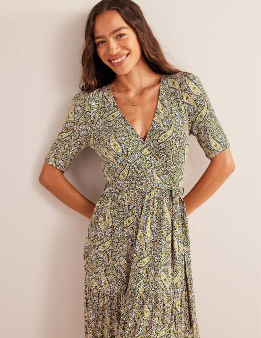 Boden vêtements Park Ranger et fleurs cachemire femmes robe longue portefeuille en jersey à volants LB2X1488