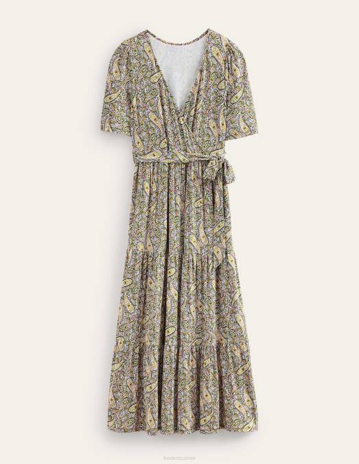 Boden vêtements Park Ranger et fleurs cachemire femmes robe longue portefeuille en jersey à volants LB2X1488