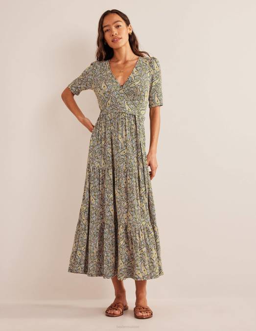 Boden vêtements Park Ranger et fleurs cachemire femmes robe longue portefeuille en jersey à volants LB2X1488