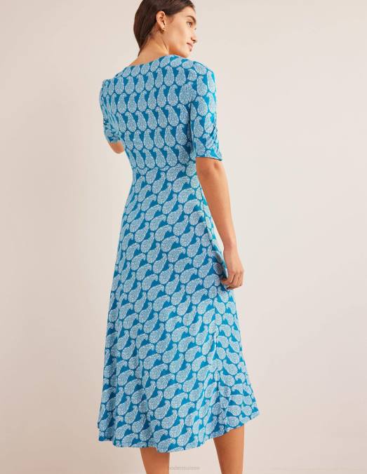 Boden vêtements Sarcelle cristal et cachemire doux femmes robe mi-longue en jersey à manches courtes LB2X2137