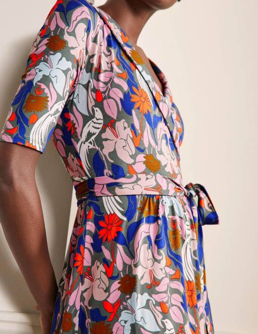 Boden vêtements aulne et oiseau oriental femmes robe portefeuille en jersey lavinia LB2X2423