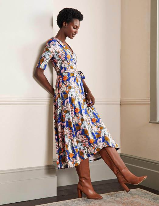 Boden vêtements aulne et oiseau oriental femmes robe portefeuille en jersey lavinia LB2X2423