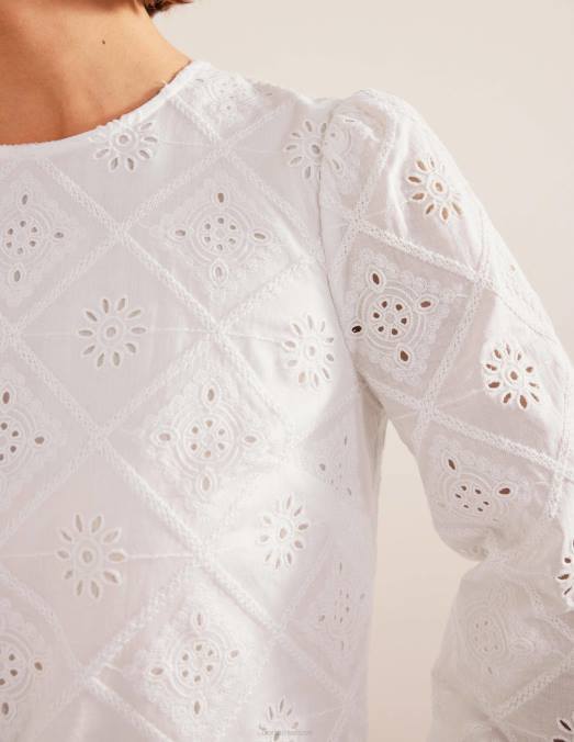 Boden vêtements blanc femmes robe courte droite à broderies LB2X1410