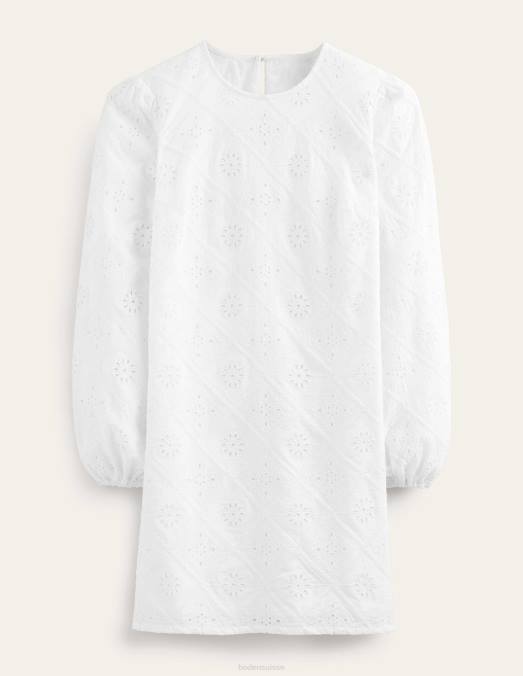 Boden vêtements blanc femmes robe courte droite à broderies LB2X1410