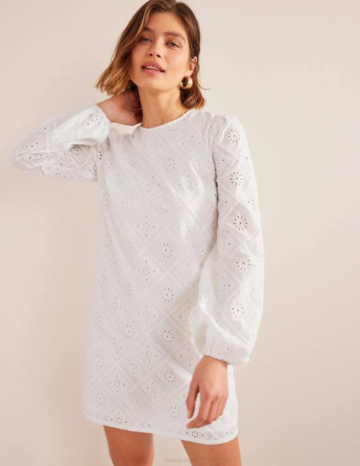 Boden vêtements blanc femmes robe courte droite à broderies LB2X1410