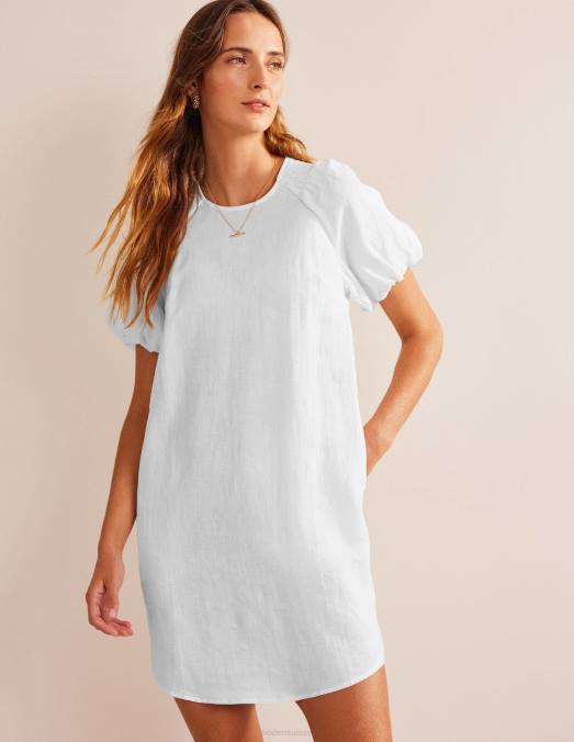 Boden vêtements blanc femmes robe courte en lin à détails de manches LB2X73