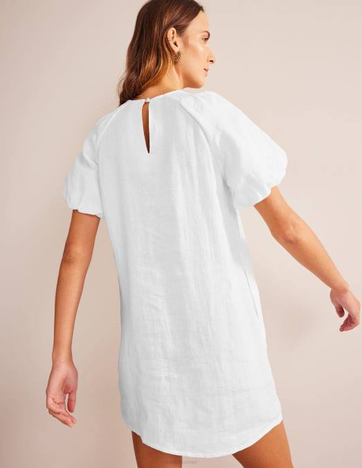 Boden vêtements blanc femmes robe courte en lin à détails de manches LB2X73