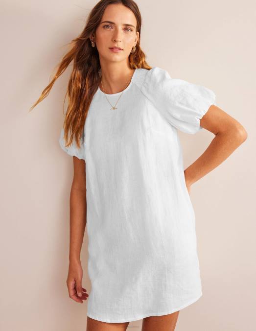 Boden vêtements blanc femmes robe courte en lin à détails de manches LB2X73