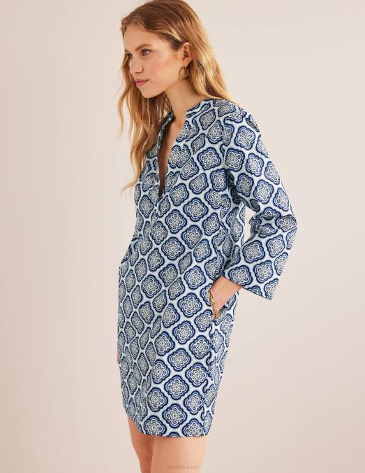 Boden vêtements bleu céleste et blush botanique femmes robe droite courte à col cranté LB2X1190