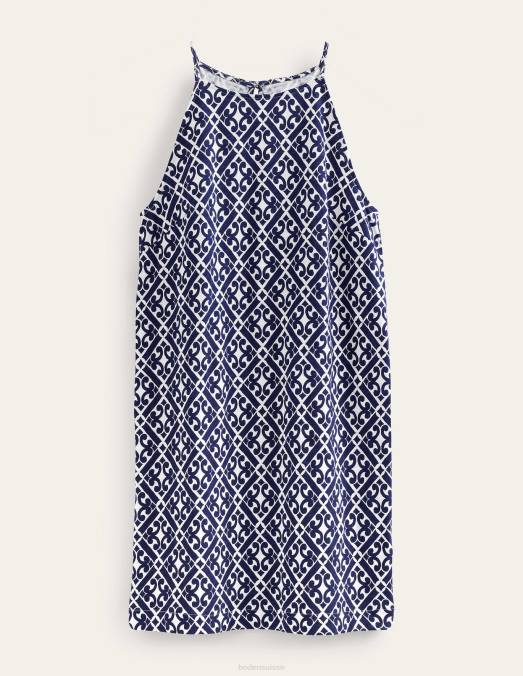 Boden vêtements bleu de Prusse et géo tranquille femmes robe courte en jersey à col nageur LB2X1015