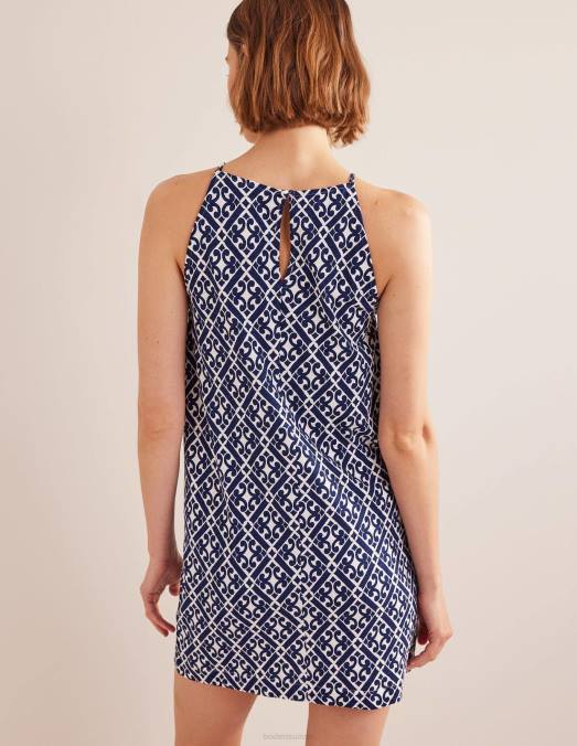 Boden vêtements bleu de Prusse et géo tranquille femmes robe courte en jersey à col nageur LB2X1015