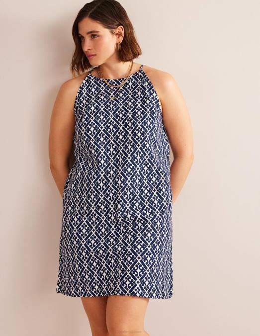 Boden vêtements bleu de Prusse et géo tranquille femmes robe courte en jersey à col nageur LB2X1015