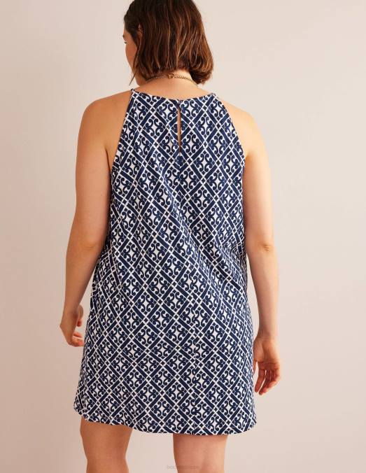 Boden vêtements bleu de Prusse et géo tranquille femmes robe courte en jersey à col nageur LB2X1015