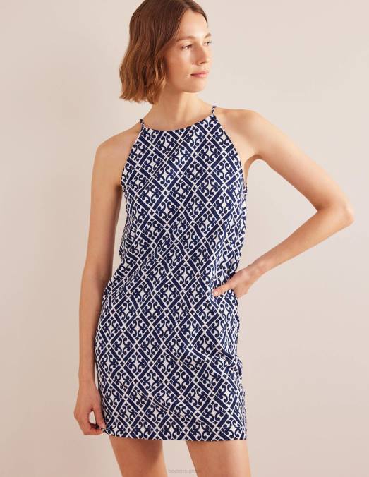 Boden vêtements bleu de Prusse et géo tranquille femmes robe courte en jersey à col nageur LB2X1015