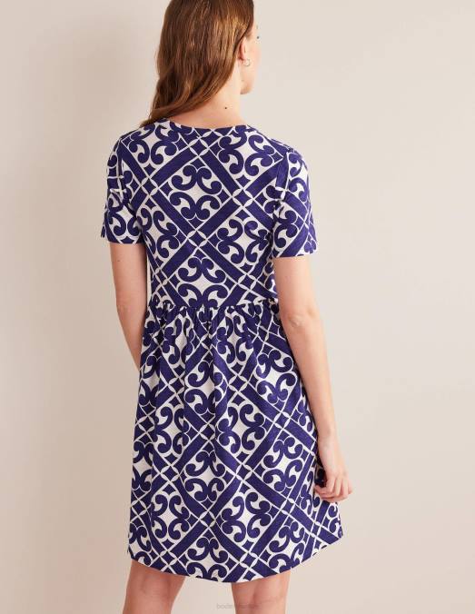Boden vêtements bleu de Prusse et géo tranquille femmes robe en jersey à col cranté LB2X1174