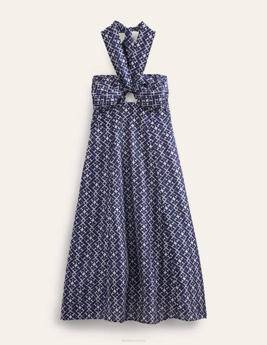 Boden vêtements bleu de Prusse et géo tranquille femmes robe midi découpée à dos nu LB2X1183
