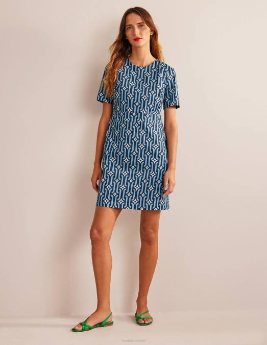 Boden vêtements bleu delphinium et géo azur femmes robe courte en coton LB2X1062