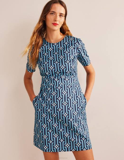 Boden vêtements bleu delphinium et géo azur femmes robe courte en coton LB2X1062