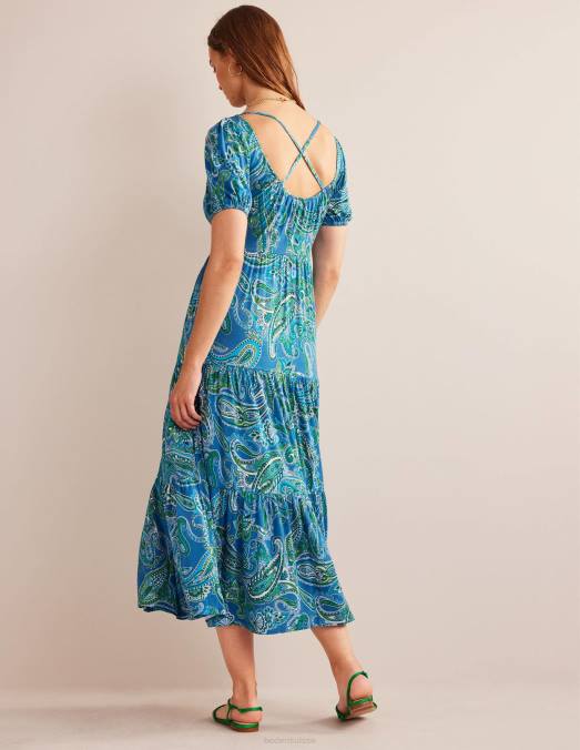 Boden vêtements bleu égéen et pop paradisiaque femmes robe longue en jersey à découpe au dos LB2X15