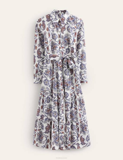 Boden vêtements bleu nuit femmes robe chemise longue en coton à volants LB2X2546