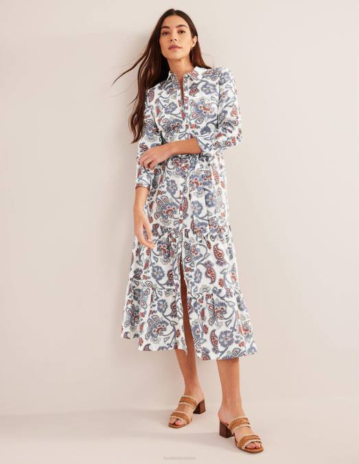 Boden vêtements bleu nuit femmes robe chemise longue en coton à volants LB2X2546
