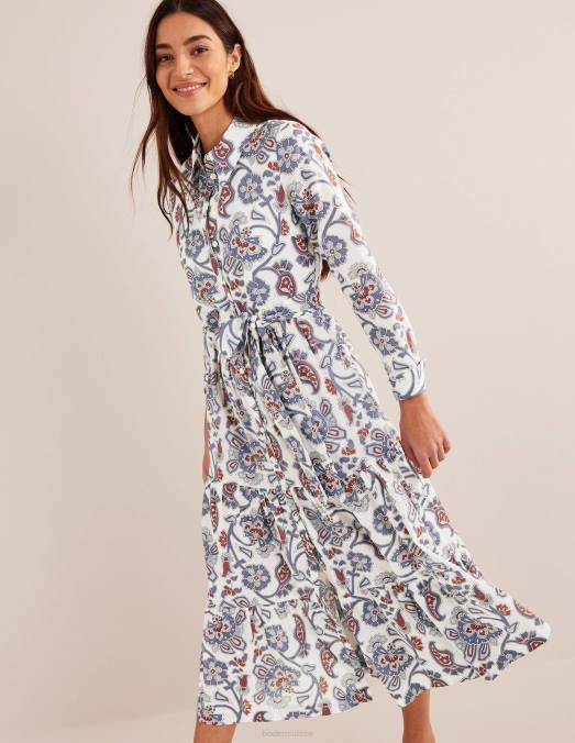 Boden vêtements bleu nuit femmes robe chemise longue en coton à volants LB2X2546
