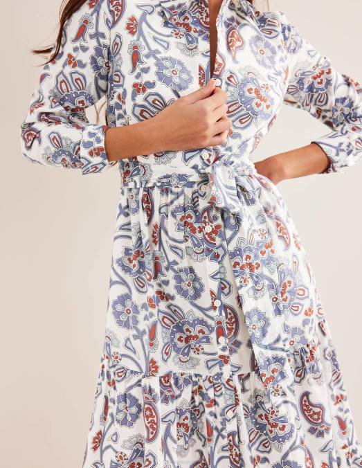 Boden vêtements bleu nuit femmes robe chemise longue en coton à volants LB2X2546