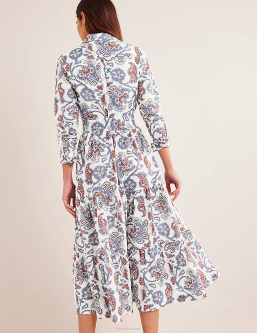 Boden vêtements bleu nuit femmes robe chemise longue en coton à volants LB2X2546