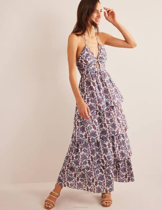 Boden vêtements bleu nuit femmes robe longue froncée à volants LB2X959