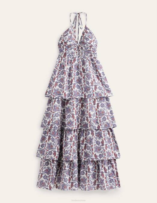 Boden vêtements bleu nuit femmes robe longue froncée à volants LB2X959