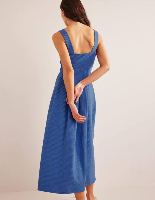 Boden vêtements bleu porcelaine femmes robe midi à bretelles en seersucker LB2X1233