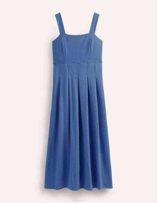 Boden vêtements bleu porcelaine femmes robe midi à bretelles en seersucker LB2X1233