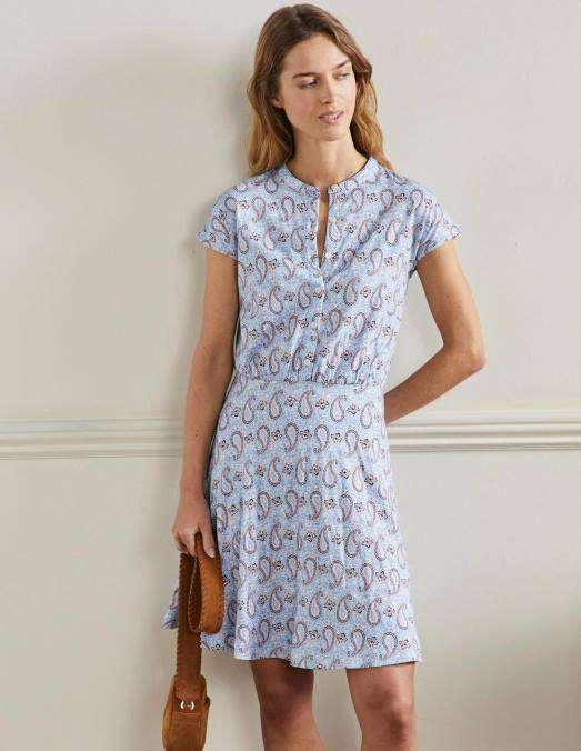 Boden vêtements bleu poussiéreux et cachemire enchanteur femmes robe volantée en jersey LB2X2396