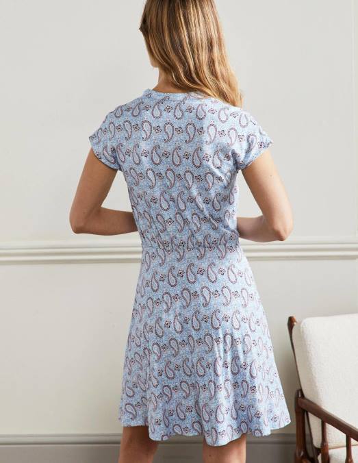 Boden vêtements bleu poussiéreux et cachemire enchanteur femmes robe volantée en jersey LB2X2396