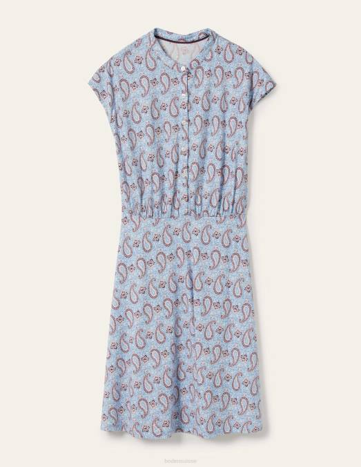 Boden vêtements bleu poussiéreux et cachemire enchanteur femmes robe volantée en jersey LB2X2396