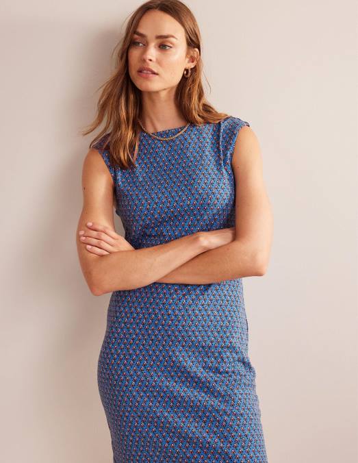 Boden vêtements blush bleu égéen et tulipe femmes robe droite sans manches en jersey LB2X18