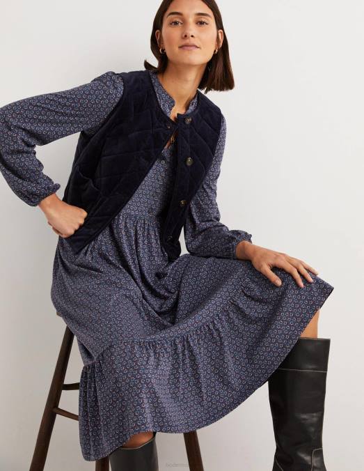 Boden vêtements bourgeon bleu marine et diamant femmes robe midi boutonnée en jersey LB2X1648