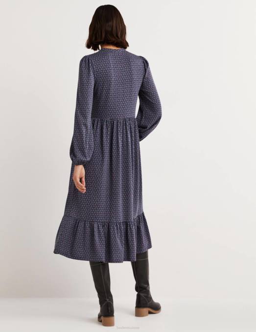 Boden vêtements bourgeon bleu marine et diamant femmes robe midi boutonnée en jersey LB2X1648