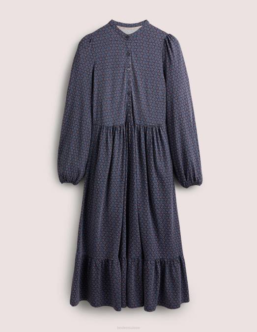 Boden vêtements bourgeon bleu marine et diamant femmes robe midi boutonnée en jersey LB2X1648