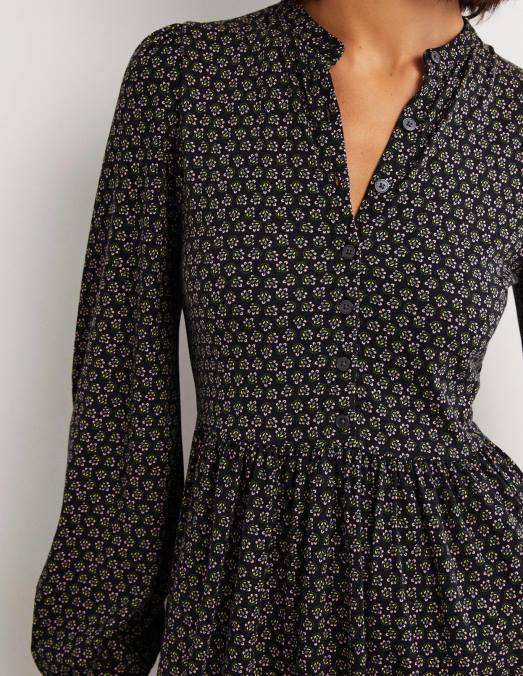 Boden vêtements bourgeon noir et diamant femmes robe midi boutonnée en jersey LB2X1268