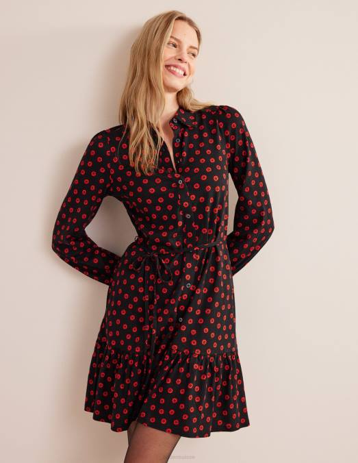 Boden vêtements bourgeon noir et pétunia femmes robe courte en jersey à volants LB2X1547