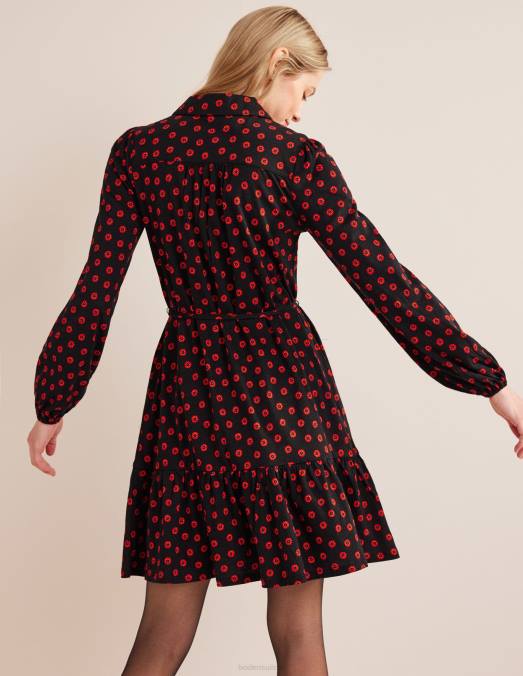 Boden vêtements bourgeon noir et pétunia femmes robe courte en jersey à volants LB2X1547