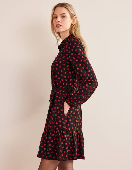 Boden vêtements bourgeon noir et pétunia femmes robe courte en jersey à volants LB2X1547