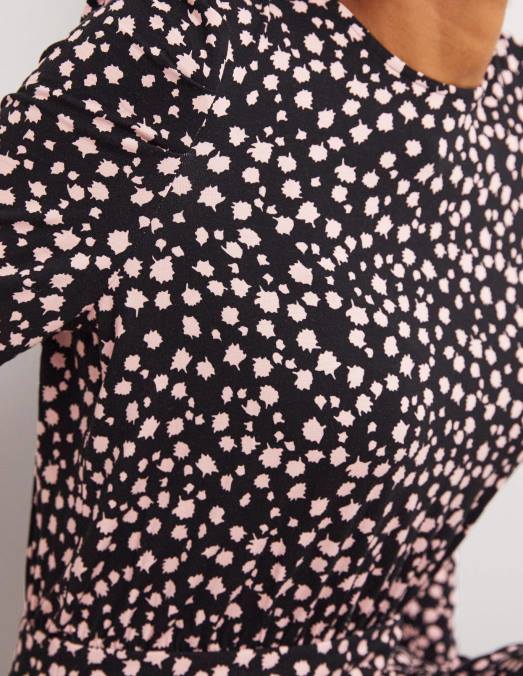 Boden vêtements bourgeon noir et tombant femmes robe midi en jersey à manches bouffantes LB2X1039