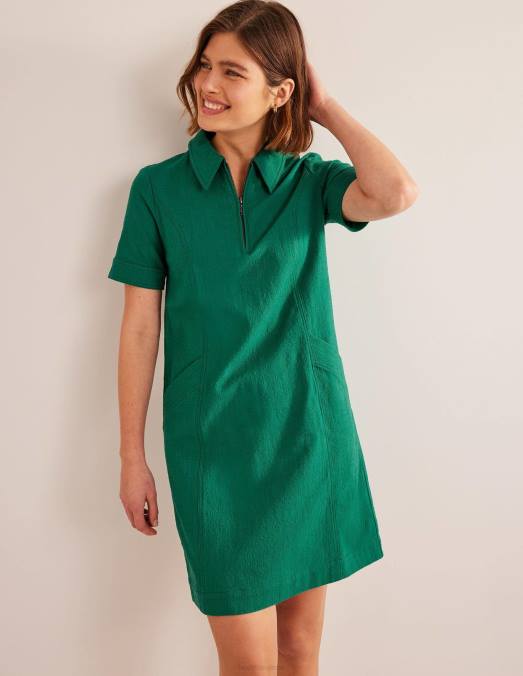 Boden vêtements bouteille verte femmes robe courte à détail zippé LB2X1318