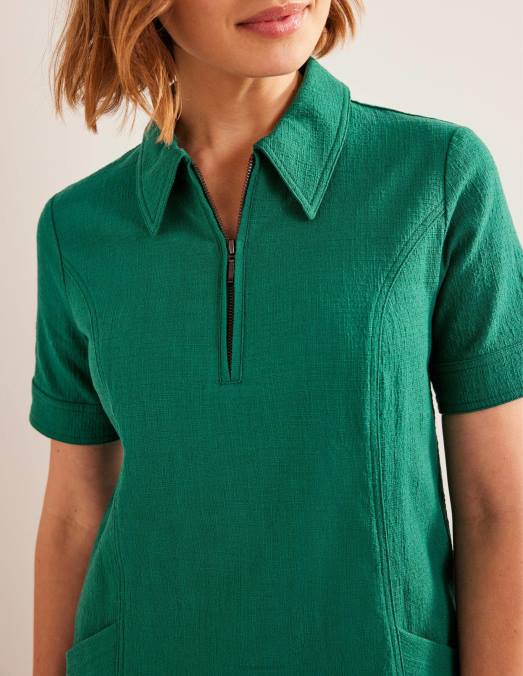 Boden vêtements bouteille verte femmes robe courte à détail zippé LB2X1318